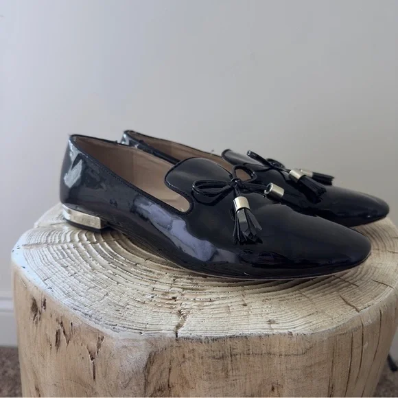 Zara Moccasin Black Patent Loafers with Tassels 7.5 US/38 EU - Picture 2 of 12